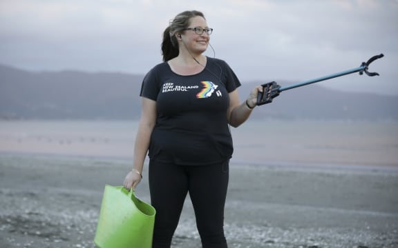 Michelle Stronach-Marsh is a plogger, cleaning up rubbish daily from Petone beach