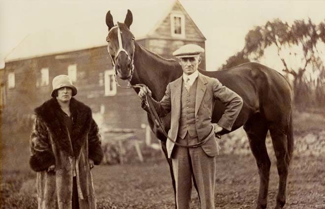 Granny McDonald with her husband, jockey Allan McDonald, and Catalogue, which won the 1938 Melbourne Cup