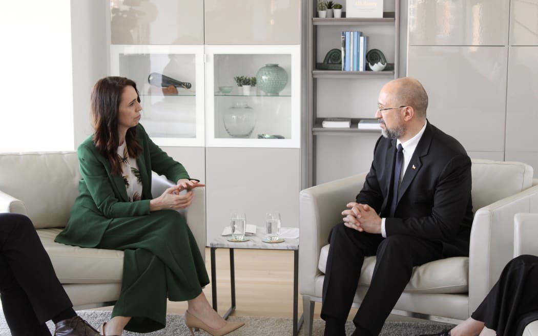 Jacinda Ardern meets with Ukrainian Prime Minister Denys Shmyhal in New York on September 21, 2022, while attending the UN General Assembly.