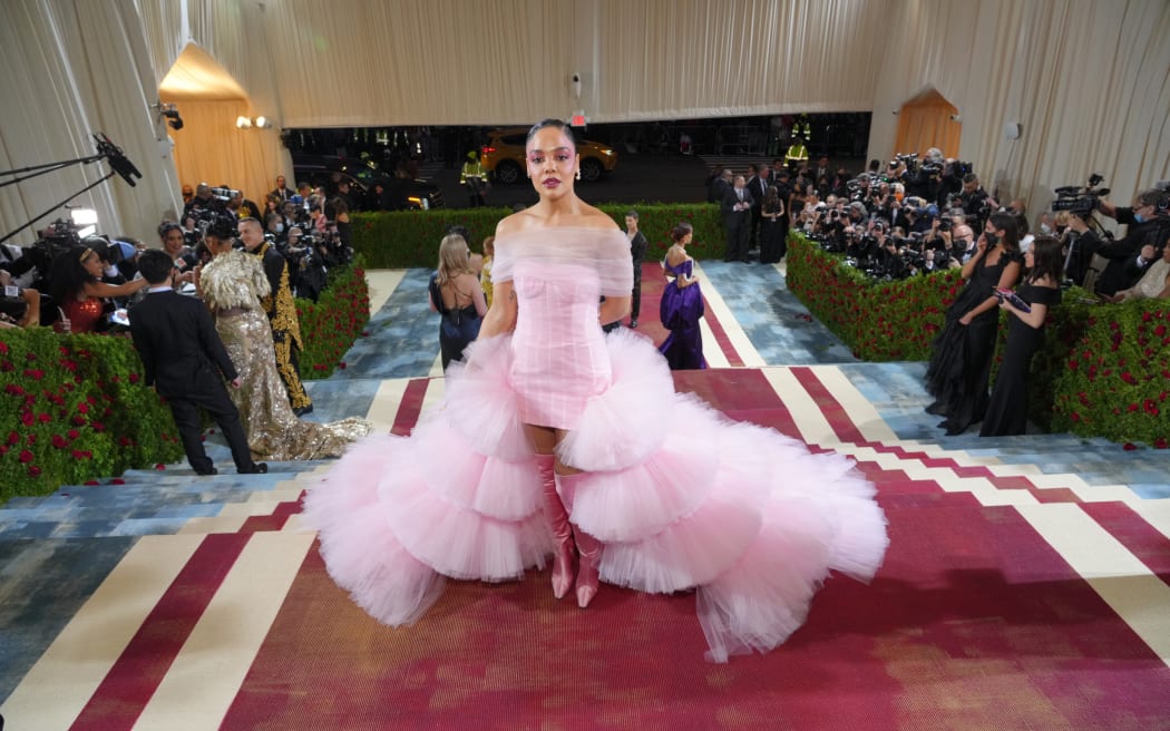 NEW YORK, NEW YORK - MAY 02: (Exclusive Coverage)  Tessa Thompson arrives at The 2022 Met Gala Celebrating "In America: An Anthology of Fashion" at The Metropolitan Museum of Art on May 02, 2022 in New York City. (Photo by Kevin Mazur/MG22/Getty Images for The Met Museum/Vogue )
