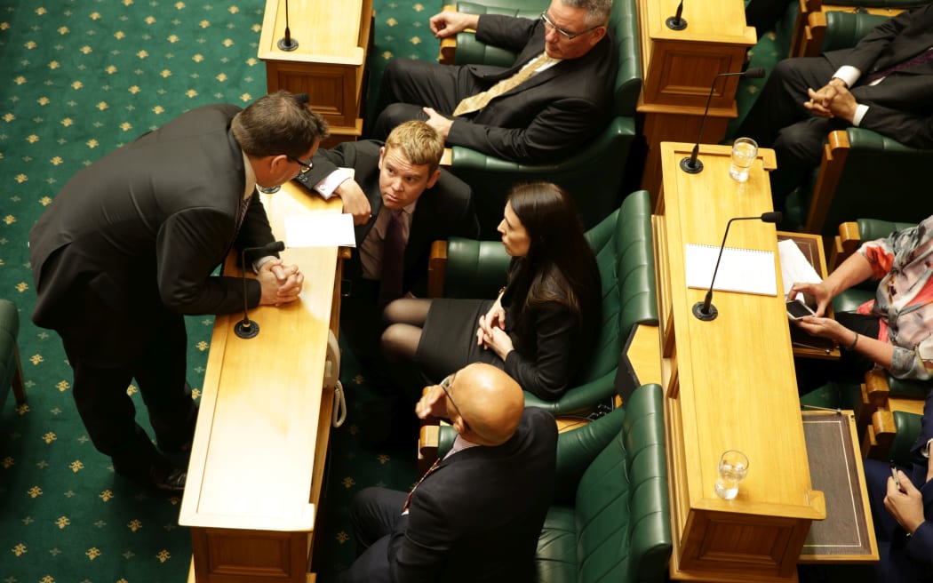The Labour front bench in deep discussion.