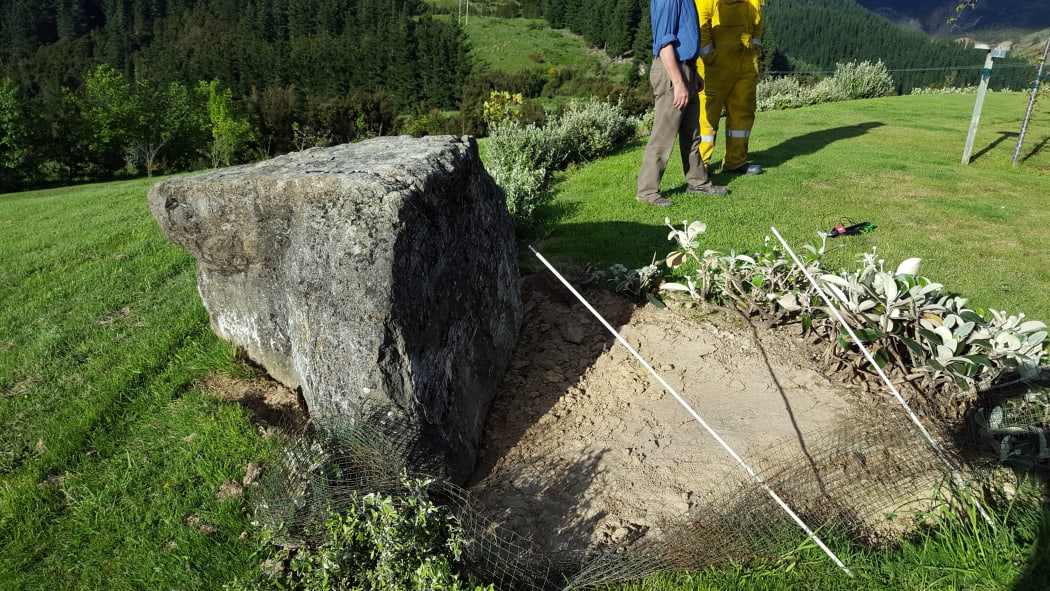 A boulder dislodged at Mt Lyford resident Don McIntosh's house by the force of the quake.