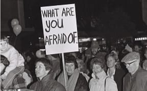 Protest supporting Homosexual Law Reform, leading up to the historic law change in 1986