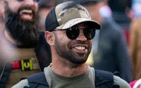 Enrique Tarrio, the former leader of the far-right Proud Boys militia group, is one of four group members to be convicted of seditious conspiracy, with a jury finding they plotted to attack the US Capitol on 6, January, 2021, in a failed bid to block Congress from certifying President Joe Biden's election victory.  He is pictured at a 'Stop the Steal' rally against the results of the US Presidential election outside the Georgia State Capitol on 18 November, 2020 in Atlanta, Georgia.