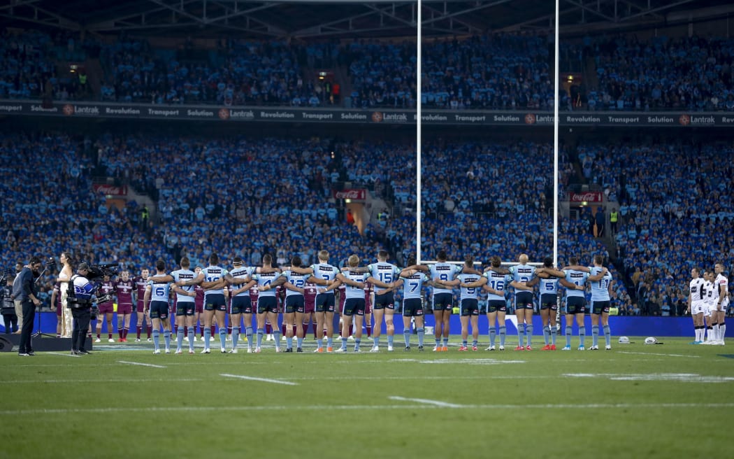 Anthems during the Holden State of Origin, Game 3. New South Wales Blues v Queensland Maroons , ANZ Stadium, Sydney, Australia. 10th July 2019.