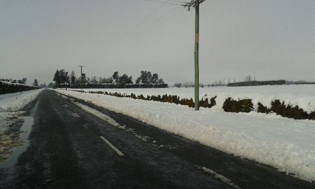 Snow on Old West Coast Road near Waddington in the Selywn District on Friday.