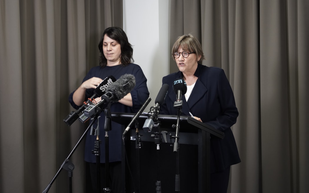 Frances Joychild, KC, speaks at the media conference where the independent inquiry into historical abuse at Auckland's Dilworth boys school was released on 18 September, 2023.