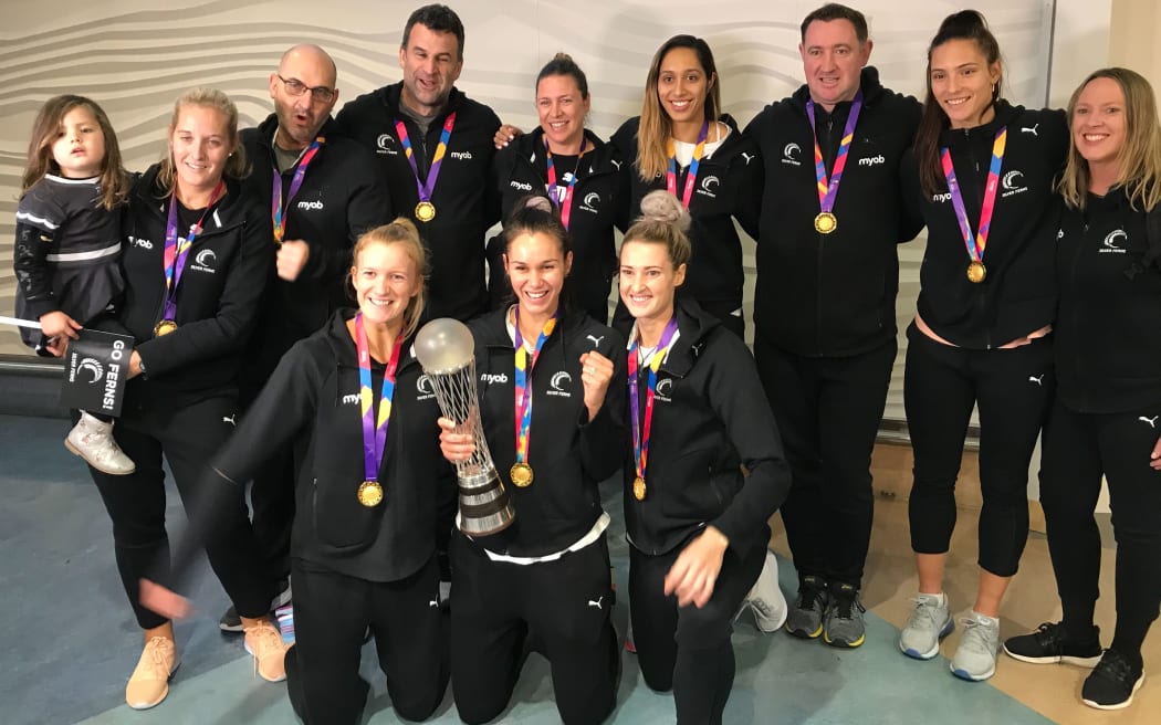 Watch Victorious Silver Ferns return home after winning Netball World