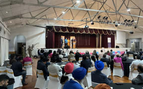 ACT leader David Seymour speaks to the Indian diaspora at Auckland’s Mahatma Gandhi Centre on Monday.