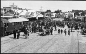 Arrival of the first passenger train to Kaikoura in 1945