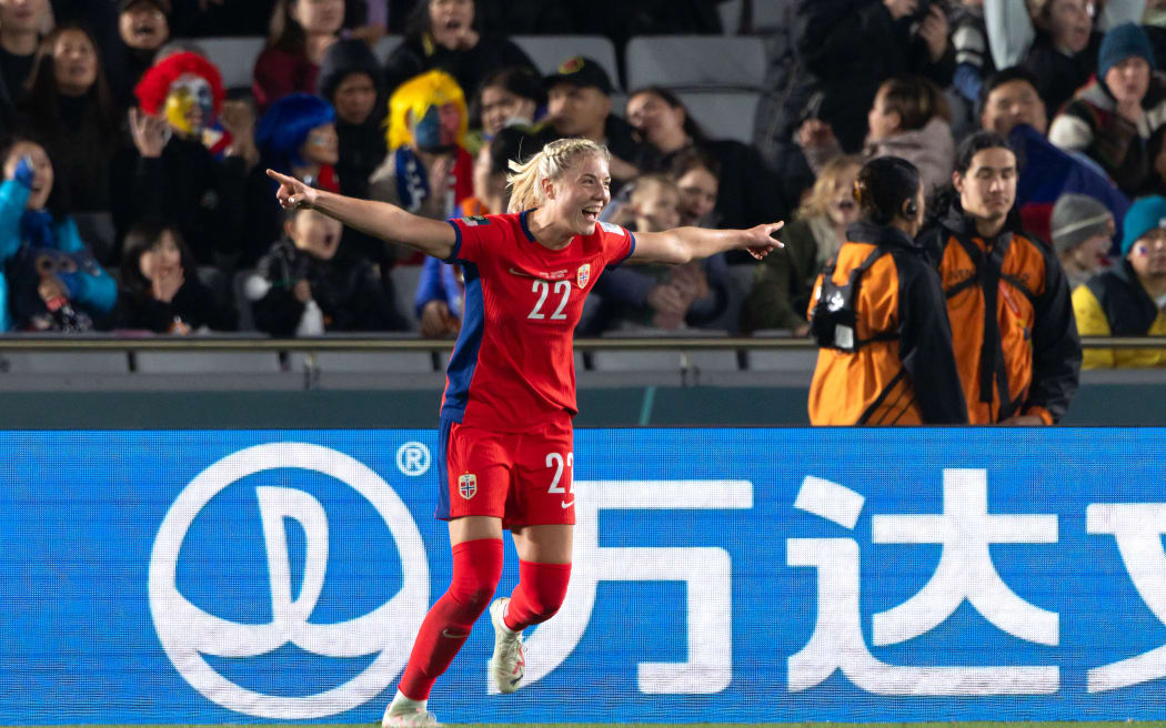 Norway's Sophie Roman Haug celebrates a goal at the 2023 FIFA World Cup