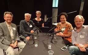Former NZSO players (l-r) Alan Gold, Farquhar Wilkinson (Eva Radich); Wilma Smith and Kenneth Young