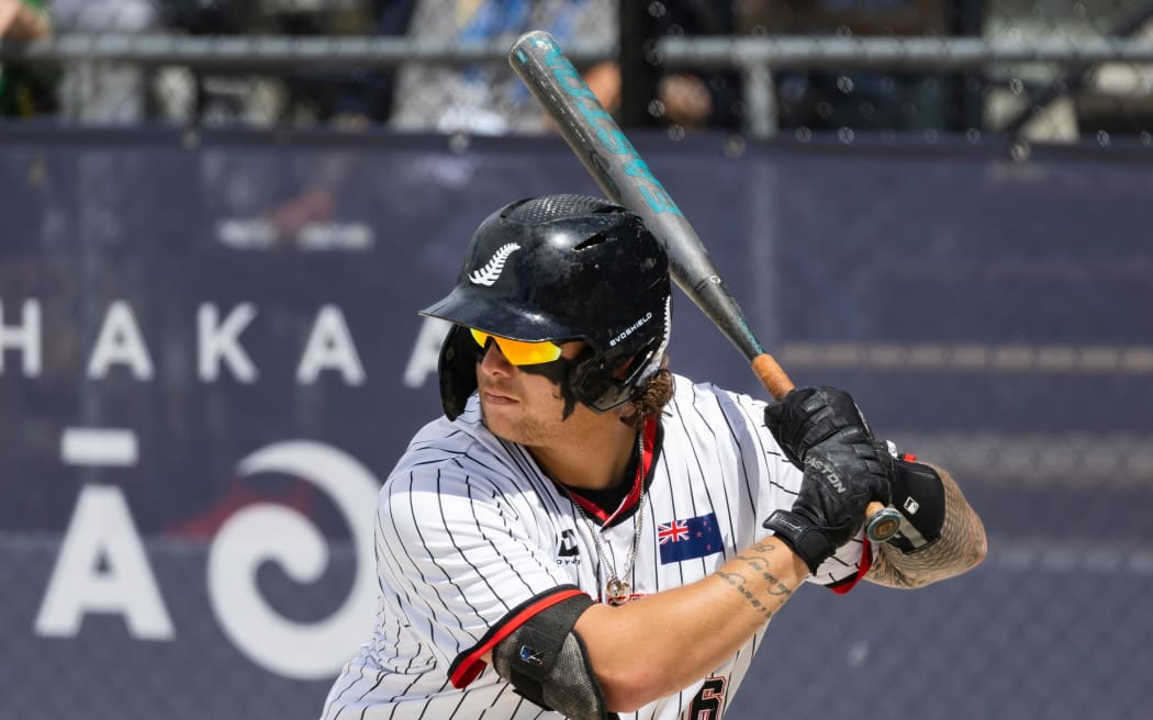 New Zealand Black Sox batter Jerome Raemaki at the Men’s Softball World Cup in Auckland.