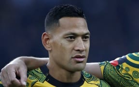 Australia's full-back Israel Folau lines up ahead of the international rugby union test match between England and Australia at Twickenham stadium in south-west London on November 24, 2018.
