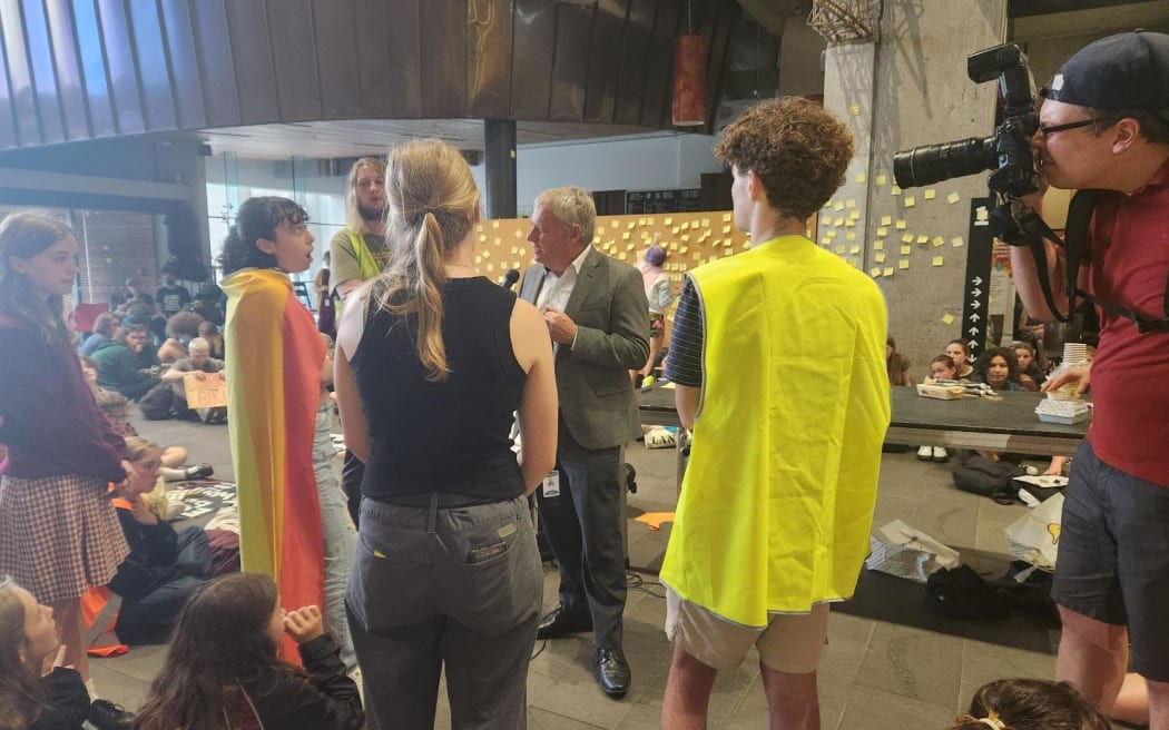 Christchurch mayor Phil Mauger was speaking with climate protestors at the city council headquarters