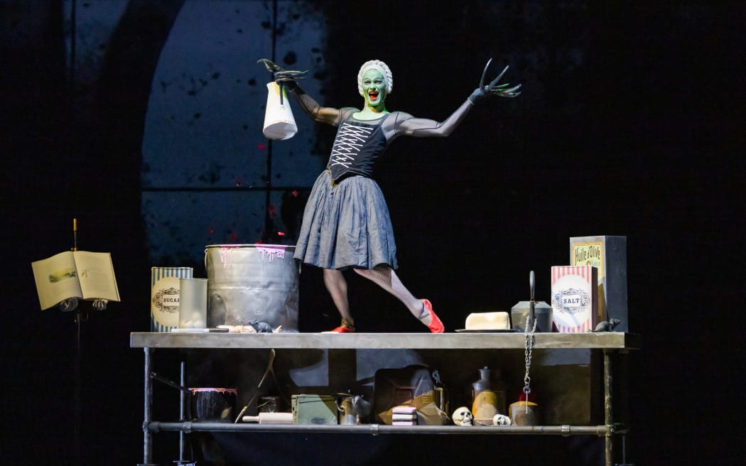 Joshua Guillemot-Rodgerson as The Transformed Witch in the Royal New Zealand Ballet production of Hansel and Gretel.
