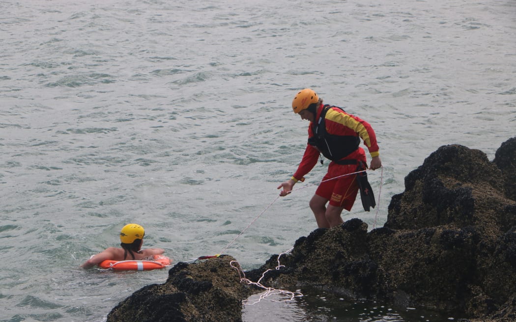 A mock rescue at Muriwai.
