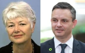 Former Green Party co-leader Jeanette Fitzsimons and the Greens current leader James Shaw.