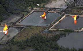 A picture taken in March 2013 shows gas flare at Shell Cawtharine Channel in Nembe Creek in the Niger Delta.