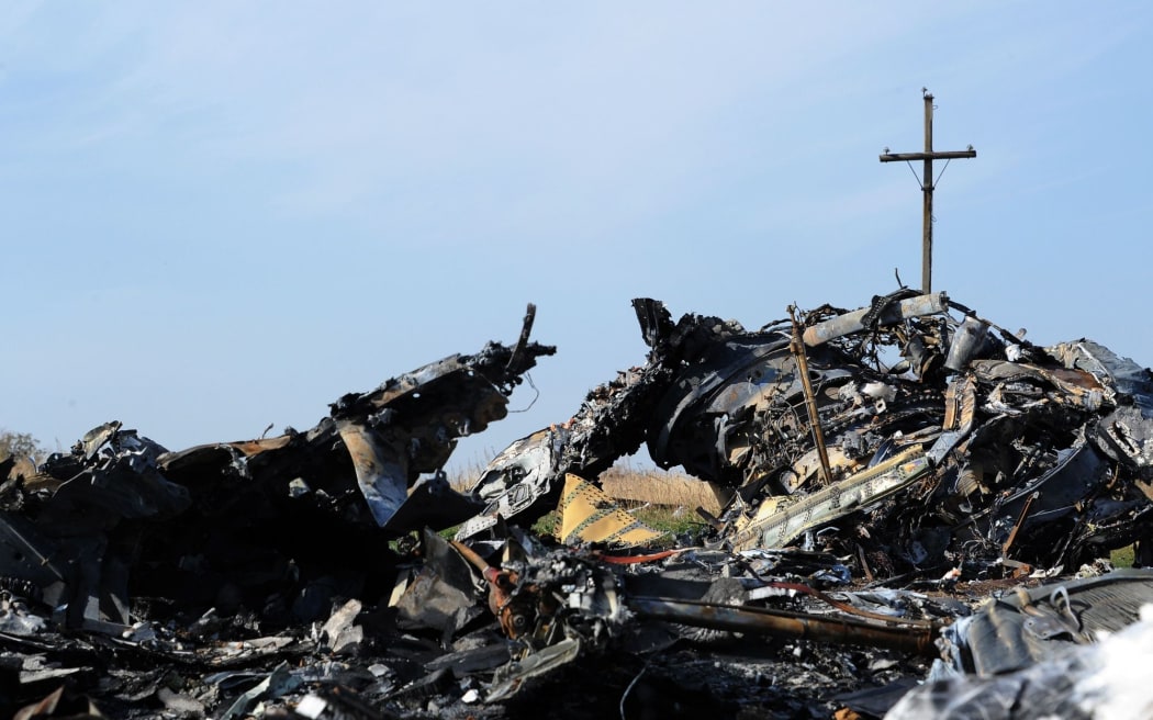 A picture taken on October 15, 2014 shows the wreckage of Malaysia Airlines flight MH17 near the village of Rassipnoe.