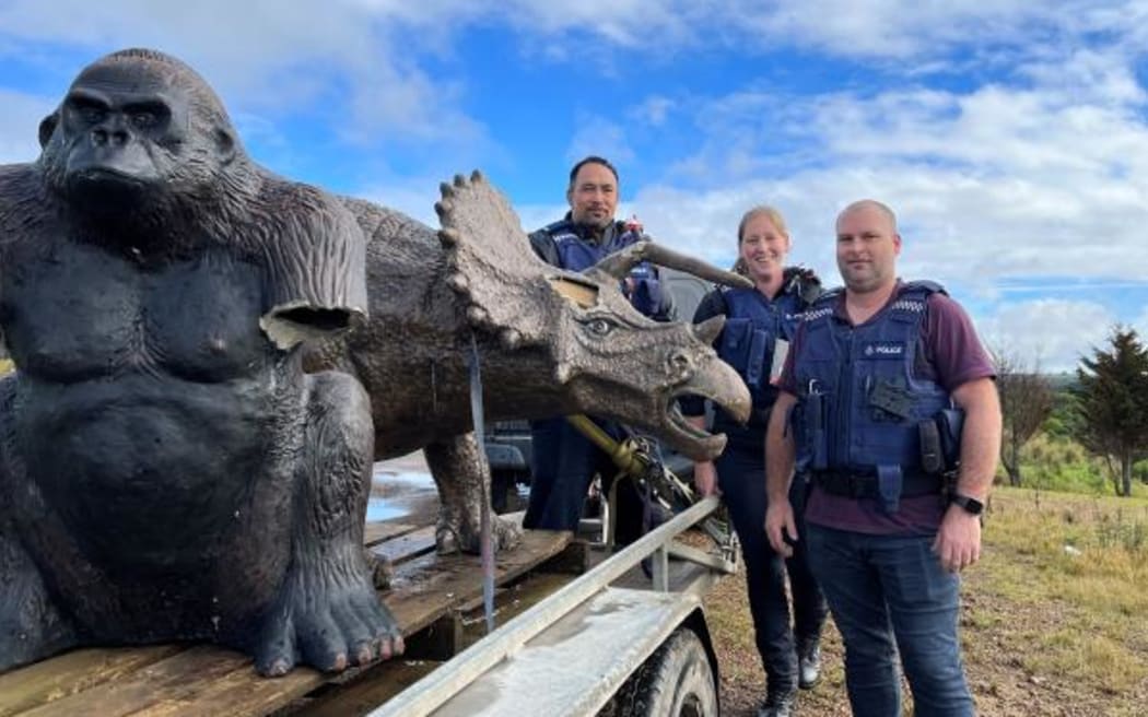 Dinosaur and gorilla recovered in police raid in Kerikeri
