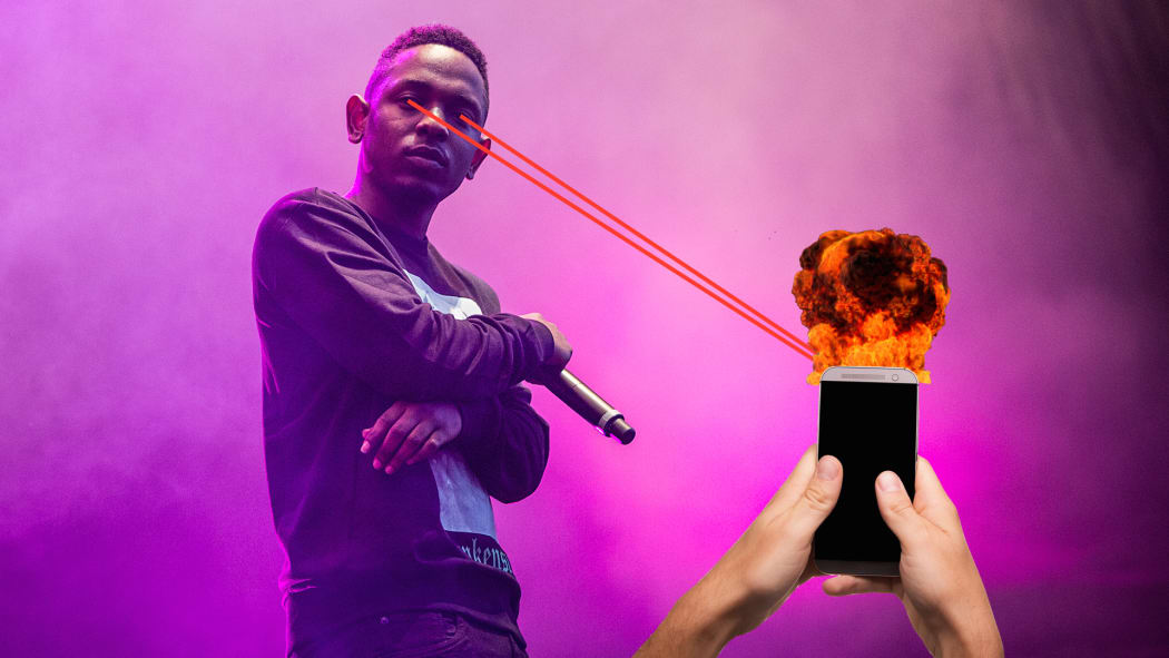 Kendrick Lamar lazering an annoying person's cellphone with his eyes.