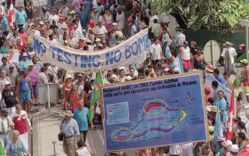 Some 2,000 local and foreign anti-nuclear protesters march in the capital of Tahiti in French Polynesia, 02 September 1995, to denounce the French nuclear testing in Mururoa atoll, located some 1,000 kilometers southeast of Papeete.
