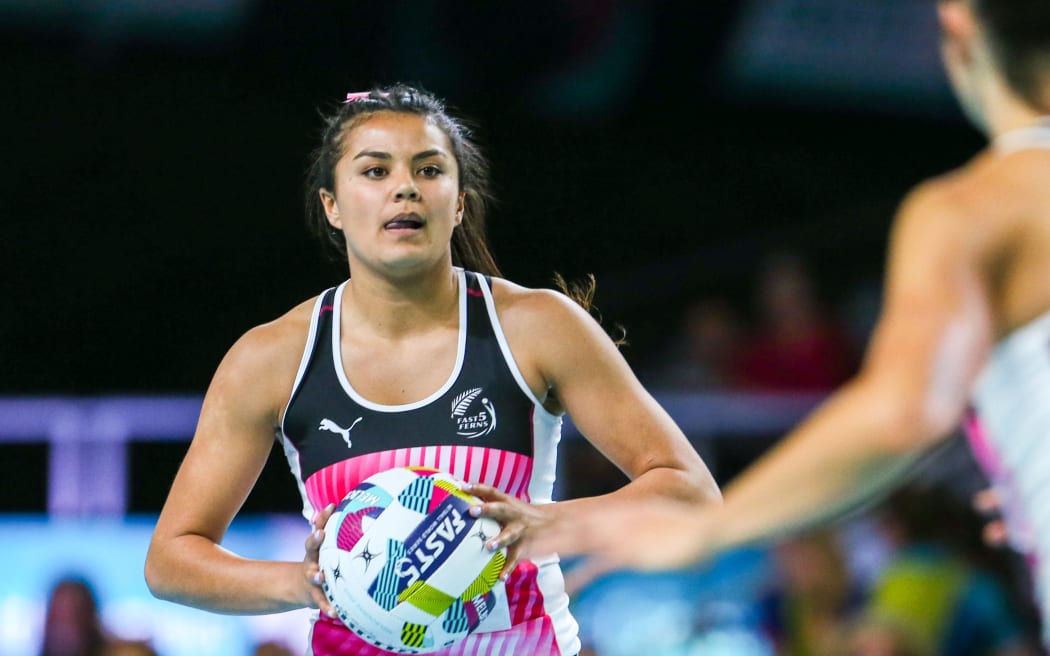 Kimiora Poi during the Fast5 Netball world series match between New Zealand Silver Ferns and England 2018.