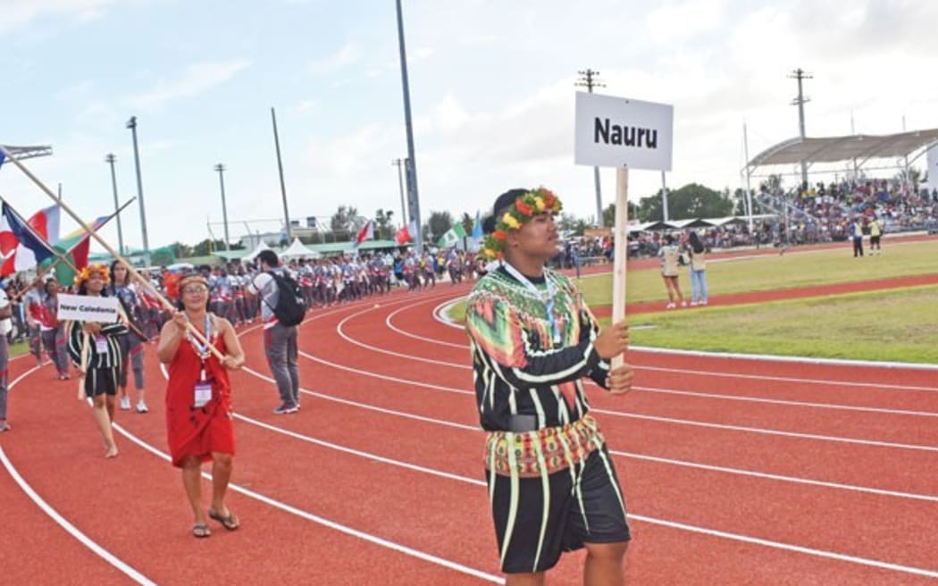 A Nauru flagbearer - but no athletes or officials