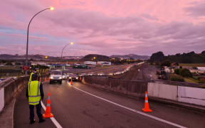 Traffic at Mercer checkpoint - Auckland border at level 3. 
Photo taken on morning of 1/03/2021