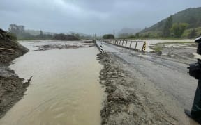 Flooding and slash at Tolaga Bay on 13 February 2023, before the real brunt of Cyclone Gabrielle hit.