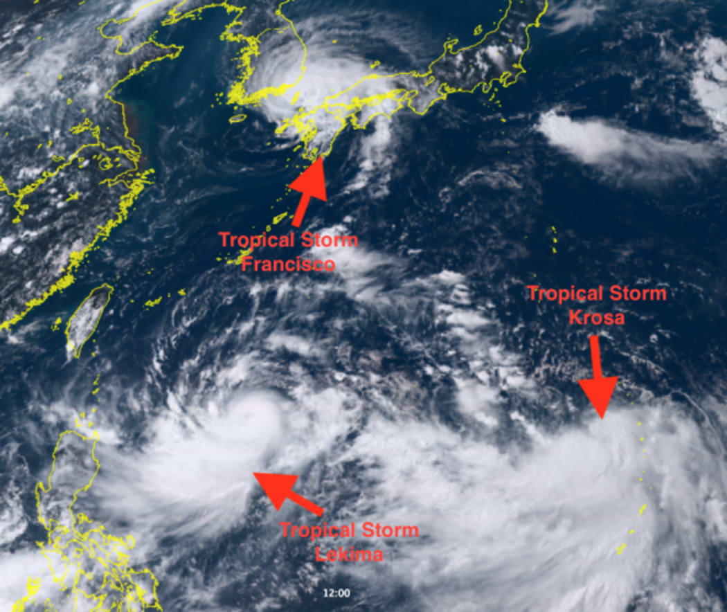 Tropical storms over NW Pacific.