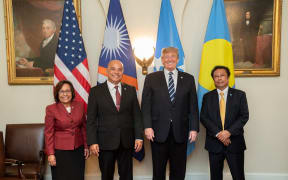 President of the Republic of the Marshall Islands Hilda Heine, and President of the Federated States of Micronesia David Panuelo, US President Donal Trump and President of the Republic of Palau Tommy E. Remengesau.
