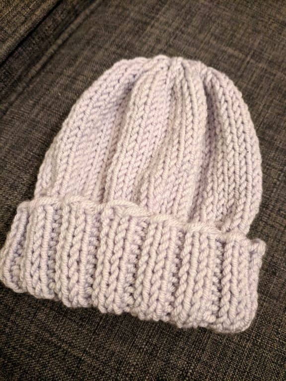 The first hat knitted by Heather McCracken, who kicked off the #knitforjacinda movement