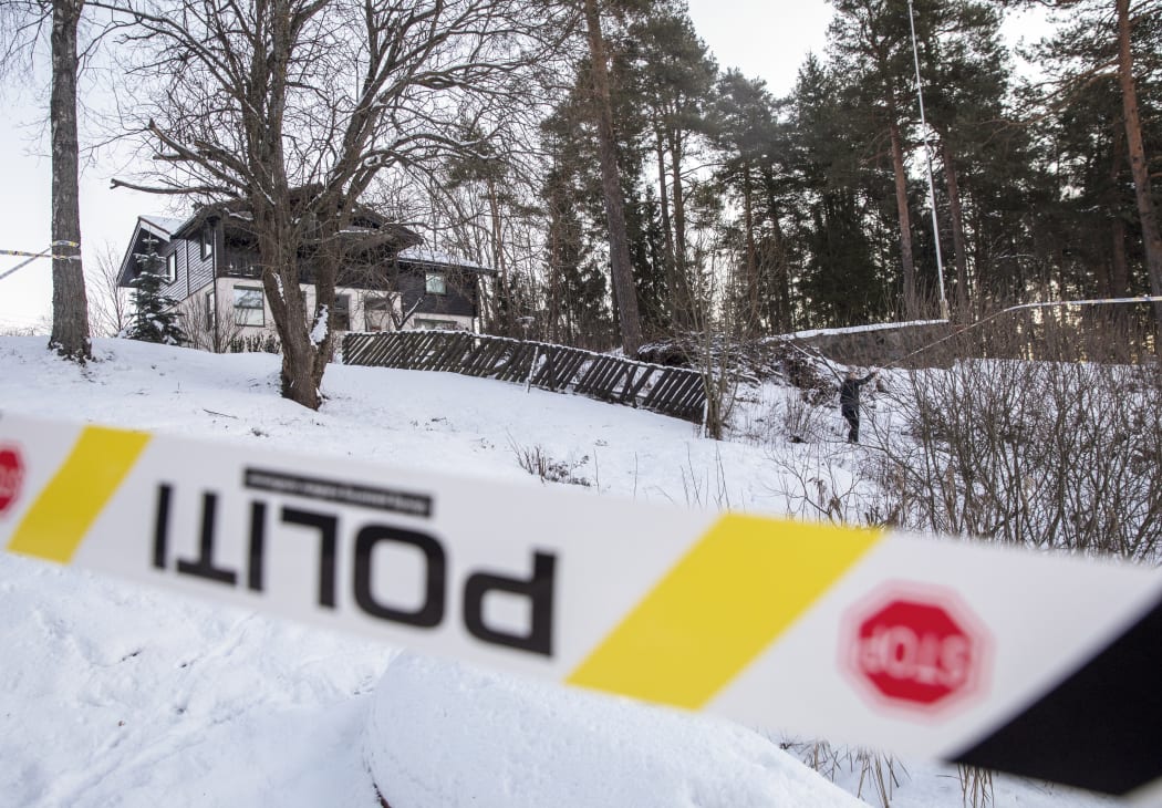 The house of Norwegian multi-millionaire Tom Hagen is cordonned off in Fjellhamar, East of Oslo on January 9, 2019 as his wife Anne-Elisabeth Falkevik missing for 10 weeks is believed to have been kidnapped.