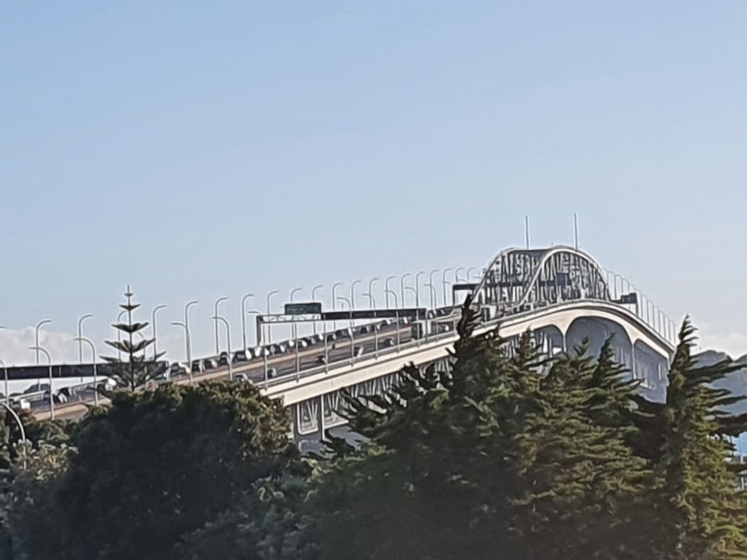 Traffic on the Auckland Harbour Bridge on Tuesday morning.