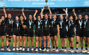 The Black Ferns Sevens celebrate their 2018 World Cup triumph.