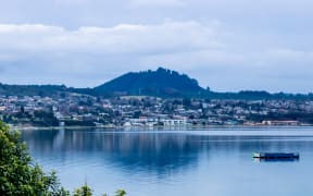 The town of Lake Taupo from the lake, New Zealand