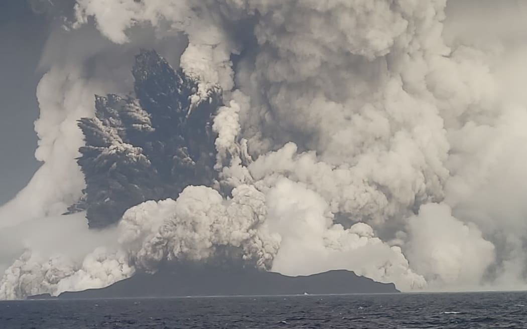 The Hunga-Tonga-Hunga-Ha'apai underwater volcano on Friday, January 15, 2022.
