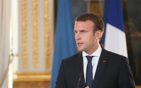 French President Emmanuel Macron  at the Elysee Palace in Paris