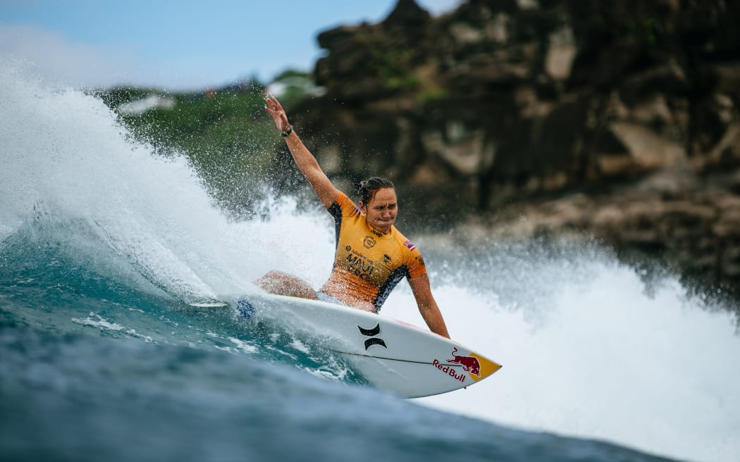 MAUI, UNITED STATES - DECEMBER 2: Three-time WSL Champion Carissa Moore of Hawaii placed second in the Heat 2 of the Semifinals of the 2019 Lululemon Maui Pro at Honolua Bay on December 2, 2019 in Maui, United States.  (Photo by Ed Sloane/WSL via Getty Images)