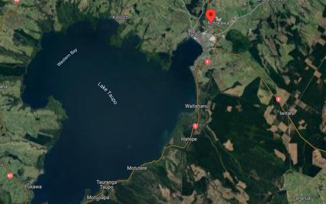 Google Maps image showing State Highway One that runs alongside Lake Taupo.