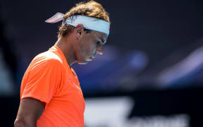 MELBOURNE, VIC - FEBRUARY 15: Rafael Nadal of Spain in action during round 4 of the 2021 Australian Open on February 15 2021, at Melbourne Park in Melbourne, Australia. (Photo by Jason Heidrich/Icon Sportswire)