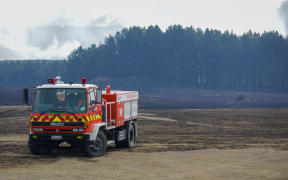 A fire truck at the scene of the fire near Lake Pukaki in the MacKenzie District.