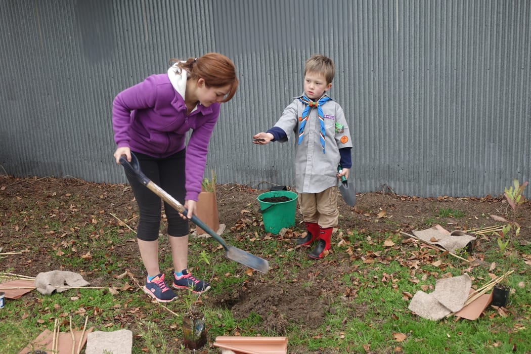 Ashley Costello and her son Archie were helping to plant natives at the redzoned Halberg Reserve, in Dallington.