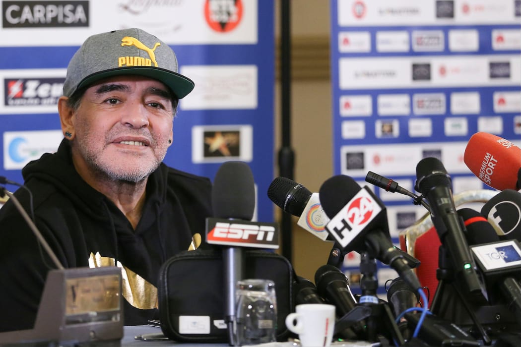 Diego Maradona at a media conference in 2017 in Naples.