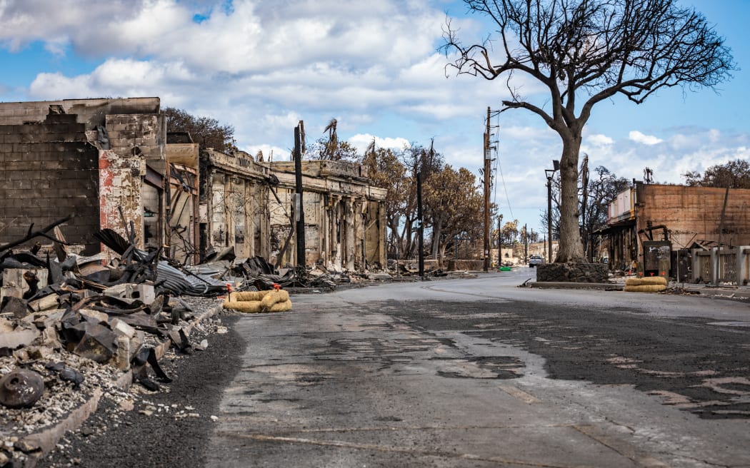 This image courtesy of the US Army shows damaged buildings and structures of Lahaina Town destroyed in the Maui wildfires.