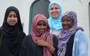 Muslim women from Hamilton's Mosque:  Sarah Ather, Radiya Ali, Allyn Danzeisen, Fatima Farouk.