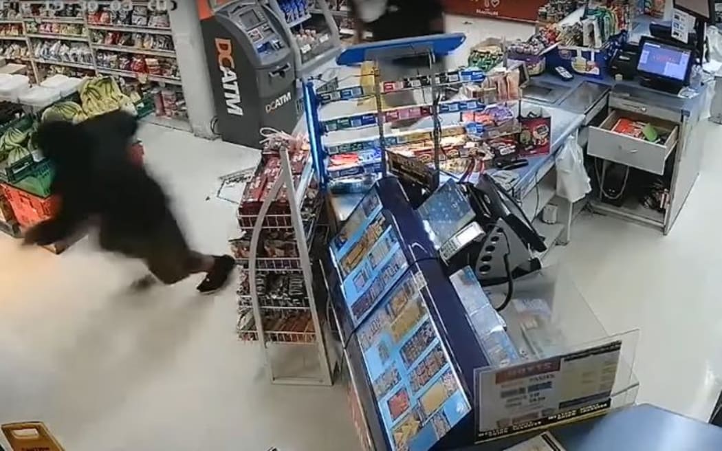 CCTV footage released by police of the robbery at the Kingsford Supermarket in Mangere.