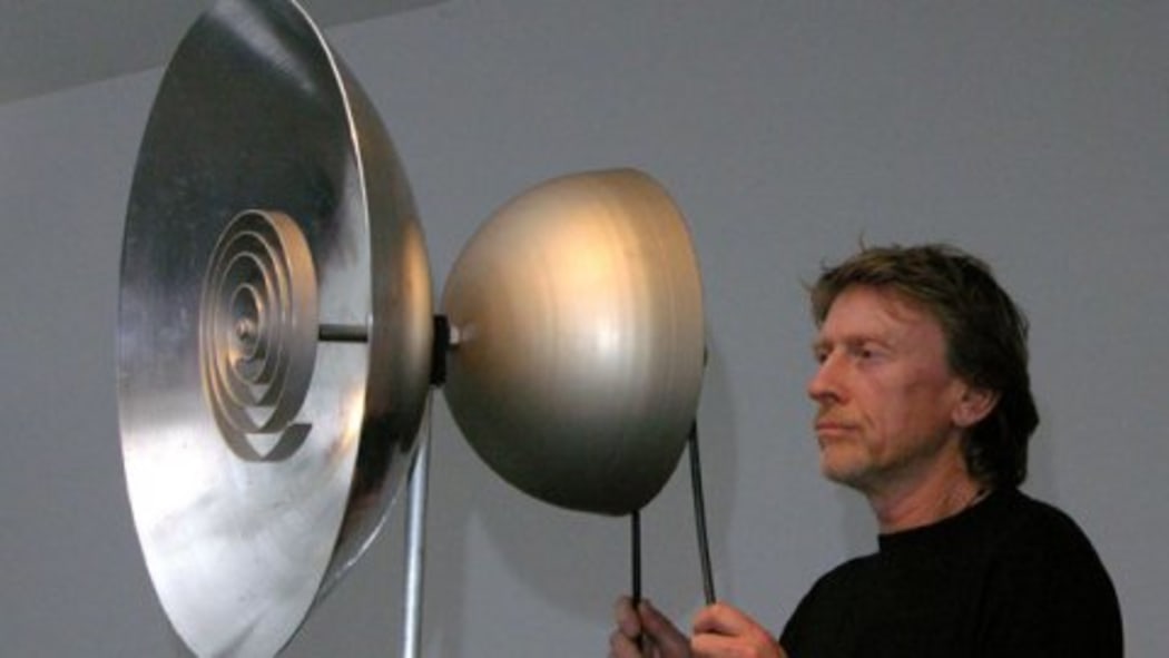 New Zealand sound artist Phil Dadson with one of his own instruments